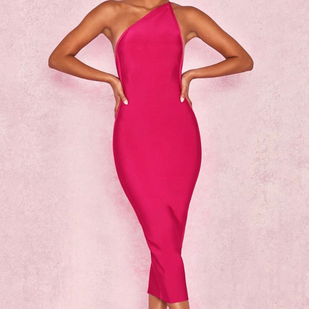 Pink One Shoulder Bandage Dress